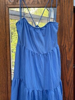 Women's Blue Maxi Dress with Spaghetti Straps